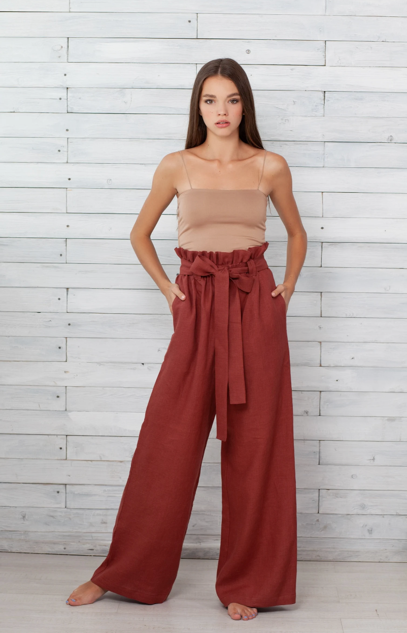 Pantalon Fluide Femme Terracotta